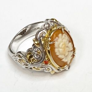 Silver Floral Cameo Ring Size 7